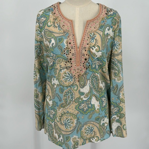 Cynthia Rowley Paisley Floral Linen/Cotton Blend Women's Size Large - Picture 1 of 10